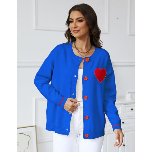 Women's Heart Print Knitted Cardigan Small Cozy Casual Kids Wear - Picture 4 of 7